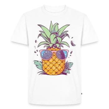 Ananas Lunettes de soleil Vacances d’été Tropical - T-shirt Premium bio Homme - blanc - Devant - Nico (187cm)