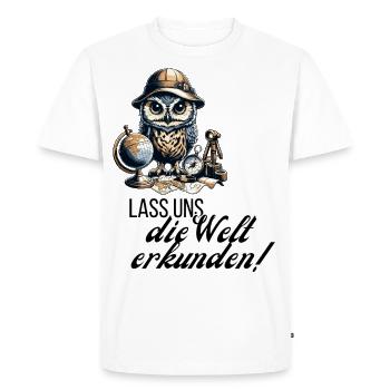 Explorons le monde Hibou - T-shirt Premium bio Homme - blanc - Devant - Nico (187cm)