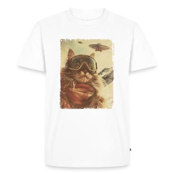 UFO Retro Vintage Uncanny Alien Ski Cat - Men's Premium Organic T-Shirt - white - Front - Nico (187cm)