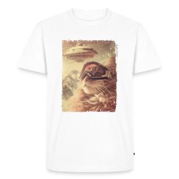 UFO Retro Vintage Uncanny Alien Ski Cat - Men's Premium Organic T-Shirt - white - Front - Nico (187cm)