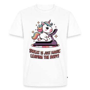 La transpiration est tout simplement magique en quittant le corps ! - T-shirt Premium bio Homme - blanc - Devant - Nico (187cm)
