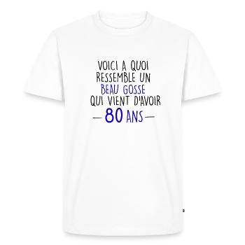 80 ans - T-shirt Premium bio Homme - blanc - Devant - Nico (187cm)