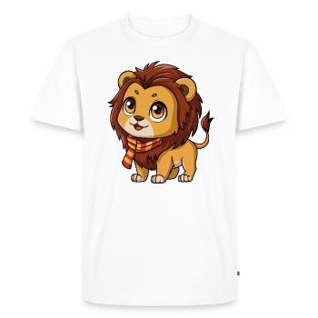 Cute lion with red and yellow scarf - Men's Premium Organic T-Shirt - white - Front - Nico (187cm)