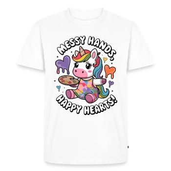 Messy Hands, Happy Hearts! - Men's Premium Organic T-Shirt - white - Front - Nico (187cm)