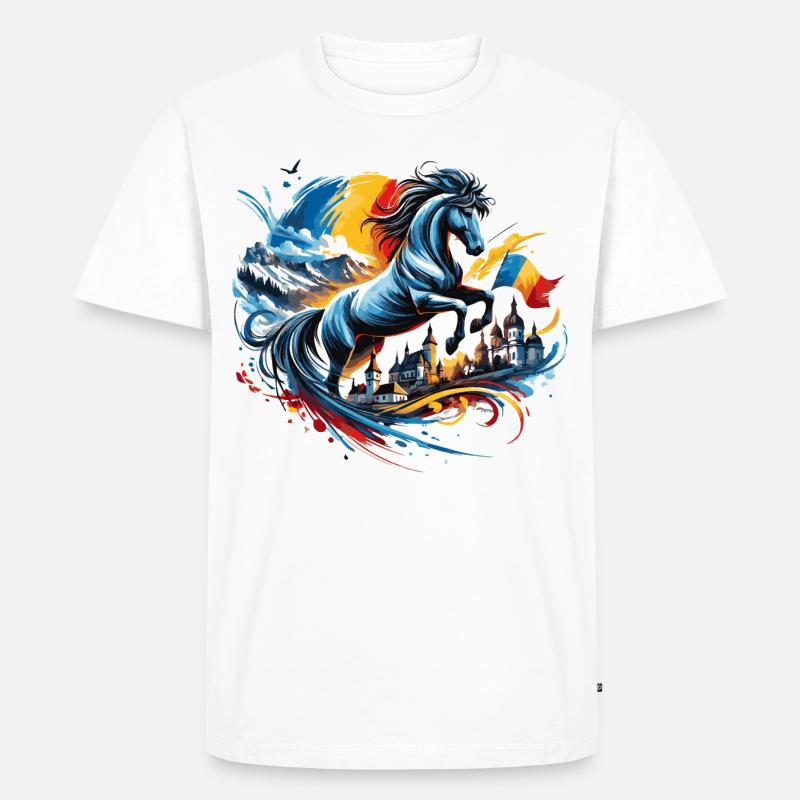 Dynamisches Pferd mit rumänischen Elementen - Männer Premium Bio T-Shirt - Weiß