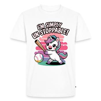 I'm Simply Un-stoppable! - Men's Premium Organic T-Shirt - white - Front - Nico (187cm)