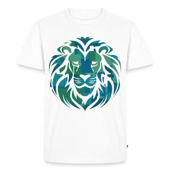 Tête de lion, bleu, vert, turquoise - T-shirt Premium bio Homme - blanc - Devant - Nico (187cm)