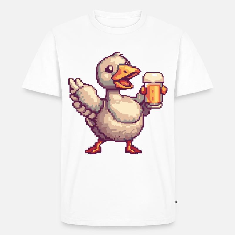 Gans Bier Pixel - Männer Premium Bio T-Shirt - Weiß