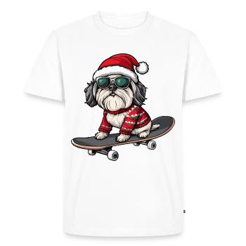 Chien Havanais Noël Skateboard - T-shirt Premium bio Homme - blanc - Devant - Nico (187cm)