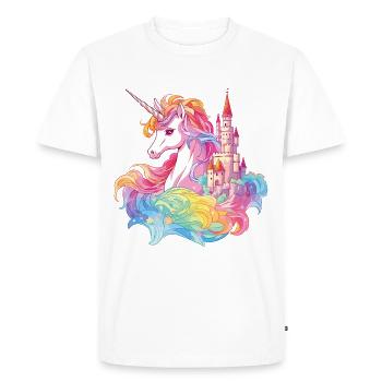 Unicorn, Rainbow, Castle, Multicolorful, Magic, Fantasy - Men's Premium Organic T-Shirt - white - Front - Nico (187cm)