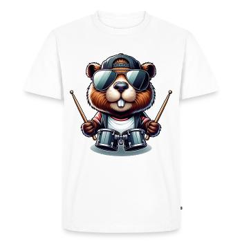 Cool Castor Batteur Rock Musique Animal - T-shirt Premium bio Homme - blanc - Devant - Nico (187cm)