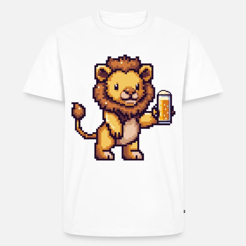 Löwe Bier Pixel - Männer Premium Bio T-Shirt - Weiß
