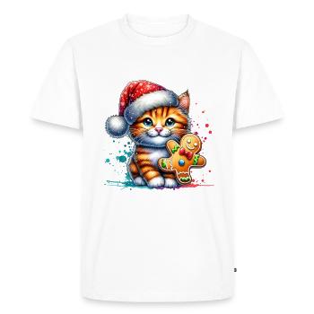 Chat mignon avec du pain d’épice Noël - T-shirt Premium bio Homme - blanc - Devant - Nico (187cm)