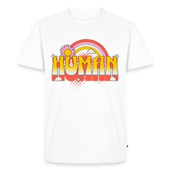 Human Human Rainbow Flower Hippie Vintage Retro - Men's Premium Organic T-Shirt - white - Front - Nico (187cm)