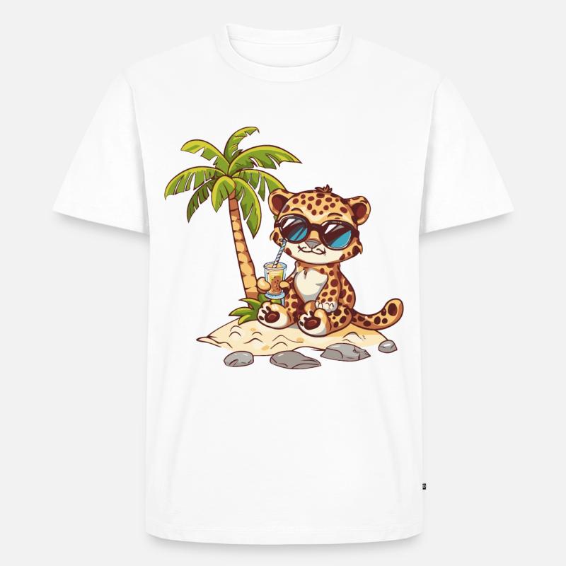 Leopard Sommer Strand Comic - Männer Premium Bio T-Shirt - Weiß