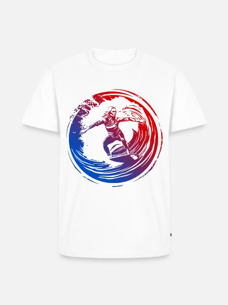 Surfer Silhouette Bunt - Männer Premium Bio T-Shirt - Weiß