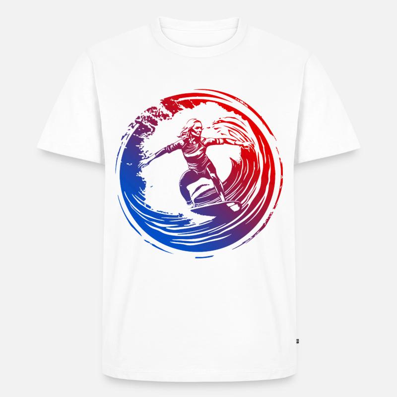 Surfer Silhouette Bunt - Männer Premium Bio T-Shirt - Weiß