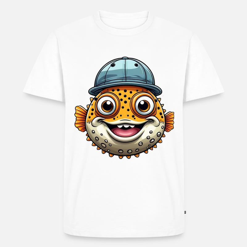 Cooler Kugelfisch mit Basecap - Männer Premium Bio T-Shirt - Weiß