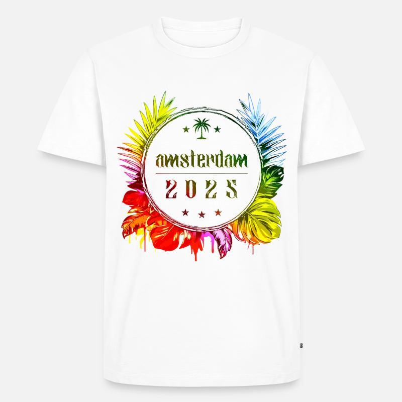 Amsterdam 2025 Bunt - Männer Premium Bio T-Shirt - Weiß
