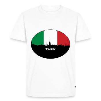 Turin Italy Flag Skyline Travel Souvenir - Men's Premium Organic T-Shirt - white - Front - Nico (187cm)