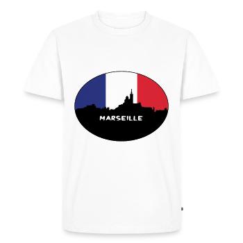 Marseille France Flag Skyline Souvenir de voyage - T-shirt Premium bio Homme - blanc - Devant - Nico (187cm)