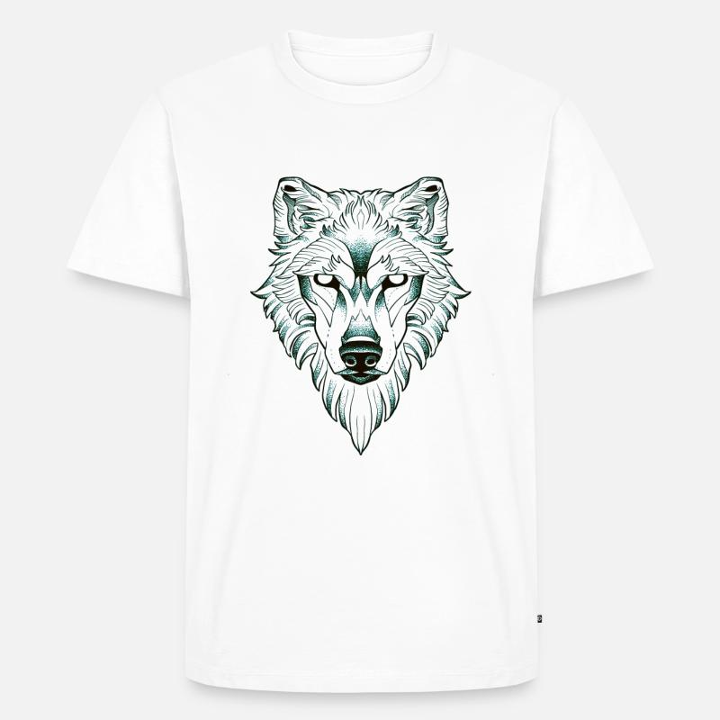 Symmetrisches Wolfs-Dotwork - Männer Premium Bio T-Shirt - Weiß