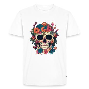 Crâne composé de fleur - T-shirt Premium bio Homme - blanc - Devant - Nico (187cm)