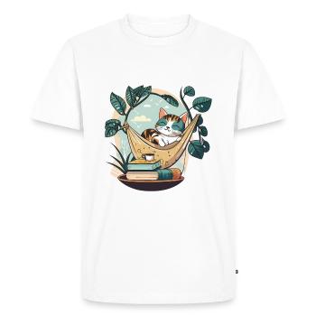 Cat Book Lover - Men's Premium Organic T-Shirt - white - Front - Nico (187cm)