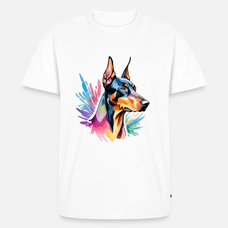 Dobermann Wasserfarben - Männer Premium Bio T-Shirt - Weiß