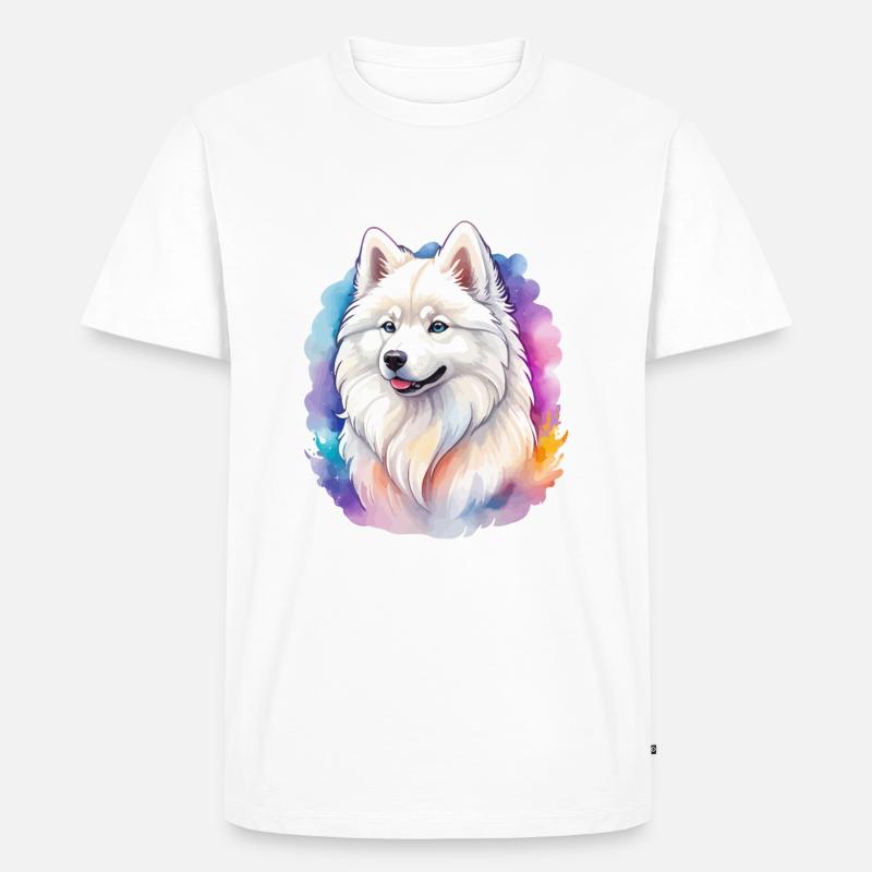 Samojede Wasserfarben - Männer Premium Bio T-Shirt - Weiß