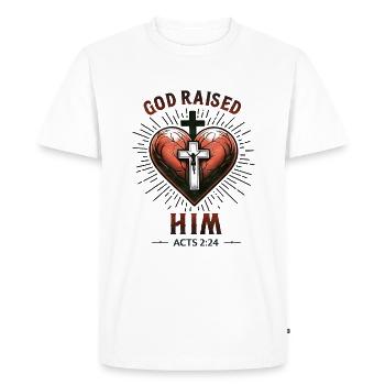 Messages de la Bible : Dieu l’a élevé - T-shirt Premium bio Homme - blanc - Devant - Nico (187cm)