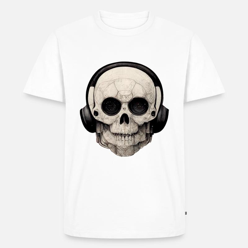 Totenkopf mit Kopfhörer - Männer Premium Bio T-Shirt - Weiß
