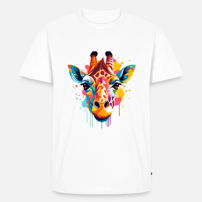 Bunte Giraffe Farbkleckse Farbspritzer - Männer Premium Bio T-Shirt - Weiß