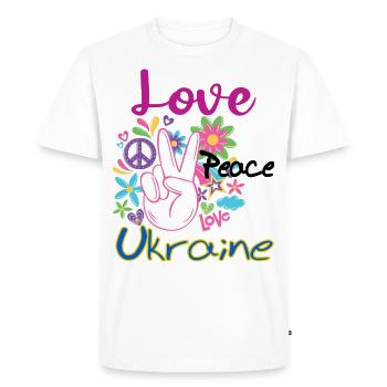 Aidez l’Ukraine - Love Peace Ukraine - T-shirt Premium bio Homme - blanc - Devant - Nico (187cm)