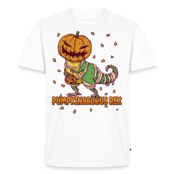 Pumpkinsaurus Dinosaure Drôle Halloween T Rex - T-shirt Premium bio Homme - blanc - Devant - Nico (187cm)