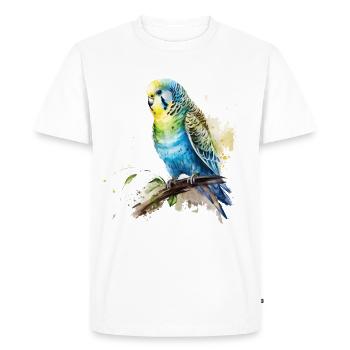 Budgie blue green drawing watercolor - Men's Premium Organic T-Shirt - white - Front - Nico (187cm)