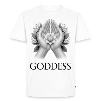 GODDESS (subtitle) #067 - Men's Premium Organic T-Shirt - white - Front - Nico (187cm)