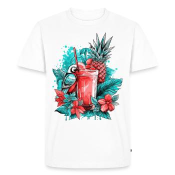 Summer Cocktail Pineapple Parrot Flowers Holiday Art - Men's Premium Organic T-Shirt - white - Front - Nico (187cm)