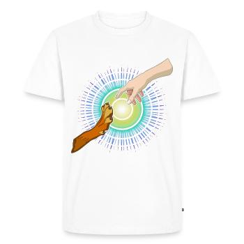 Dog's Paw, Human Hand - Men's Premium Organic T-Shirt - white - Front - Nico (187cm)