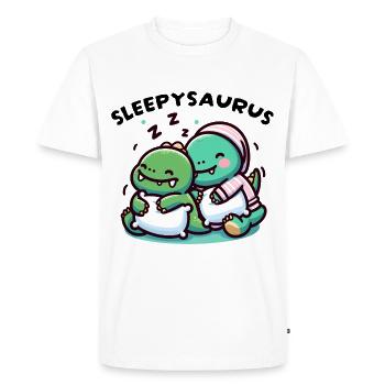 Sleepysaurus Official Sleep Outfit Sleep Shirt - Men's Premium Organic T-Shirt - white - Front - Nico (187cm)
