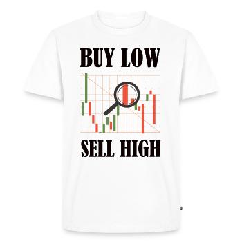 Finance - Cryptocurrency - Buy Low, Sell High - Men's Premium Organic T-Shirt - white - Front - Nico (187cm)