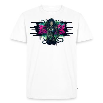 Cyberpunk Medusa – Rébellion au néon - T-shirt Premium bio Homme - blanc - Devant - Nico (187cm)