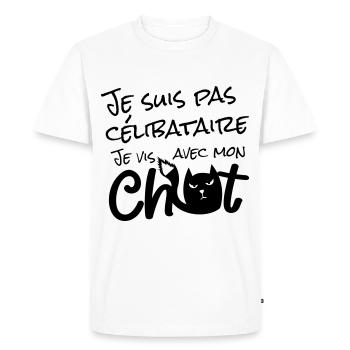 Je suis pas célibataire, je vis avec mon chat ! - T-shirt Premium bio Homme - blanc - Devant - Nico (187cm)