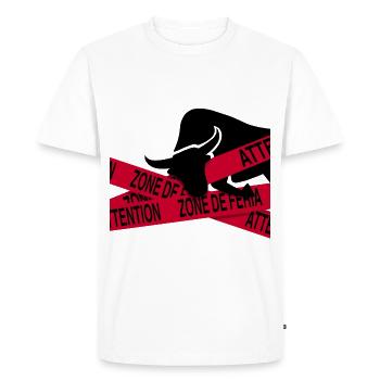 Zone de feria - banderole attention fête Féria - T-shirt Premium bio Homme - blanc - Devant - Nico (187cm)
