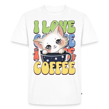 Cat Coffee Coffee Mug Cat Lover Catlady - Men's Premium Organic T-Shirt - white - Front - Nico (187cm)