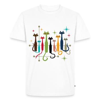 Multi Colored Cats 50s 60s Style Mid-Century - Men's Premium Organic T-Shirt - white - Front - Nico (187cm)