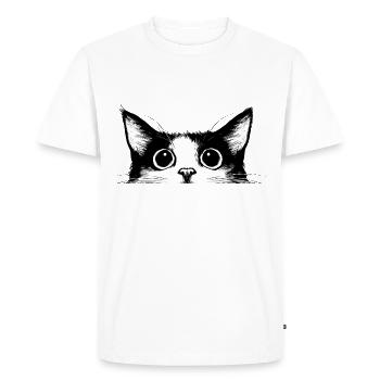 Tête de chat noir blanc dessiné dessin animé - T-shirt Premium bio Homme - blanc - Devant - Nico (187cm)