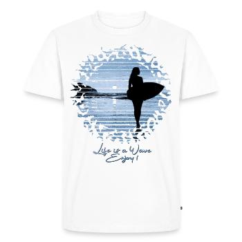 Beach surfer Life is a Wave, Enjoy! | Blue - Men's Premium Organic T-Shirt - white - Front - Nico (187cm)
