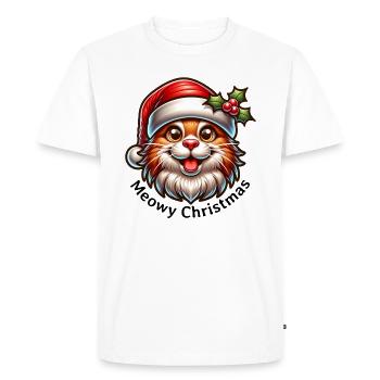 Miaou Noël drôle de chat - T-shirt Premium bio Homme - blanc - Devant - Nico (187cm)