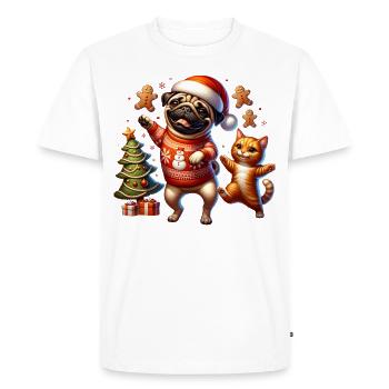 Cadeaux de sapin de Noël Carlin chat pain d’épice - T-shirt Premium bio Homme - blanc - Devant - Nico (187cm)